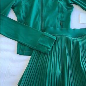 Green Jacket and Pleated Skirt Set